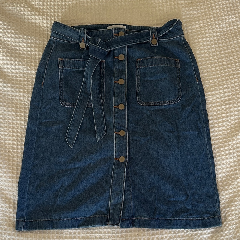 Ann Taylor Blue Denim Pencil Skirt with Button Front